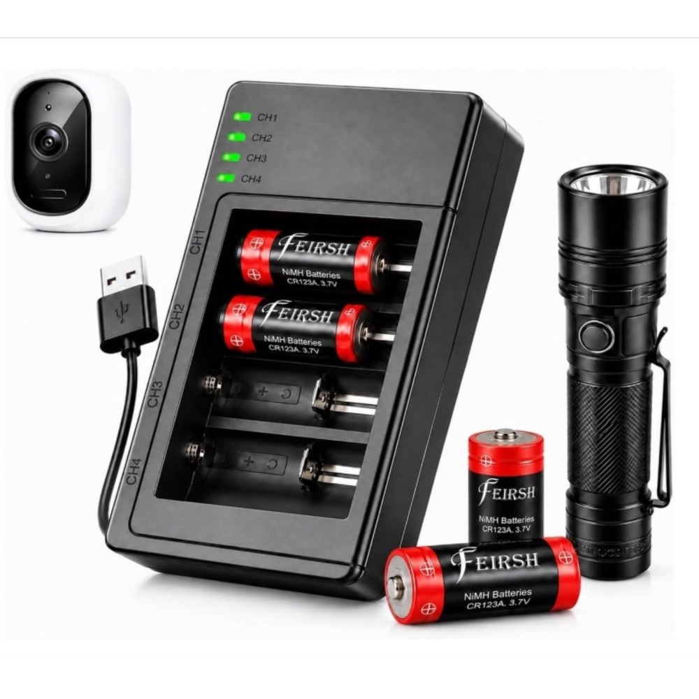 4-Pack NiMH 123A Rechargeable Batteries with Charger